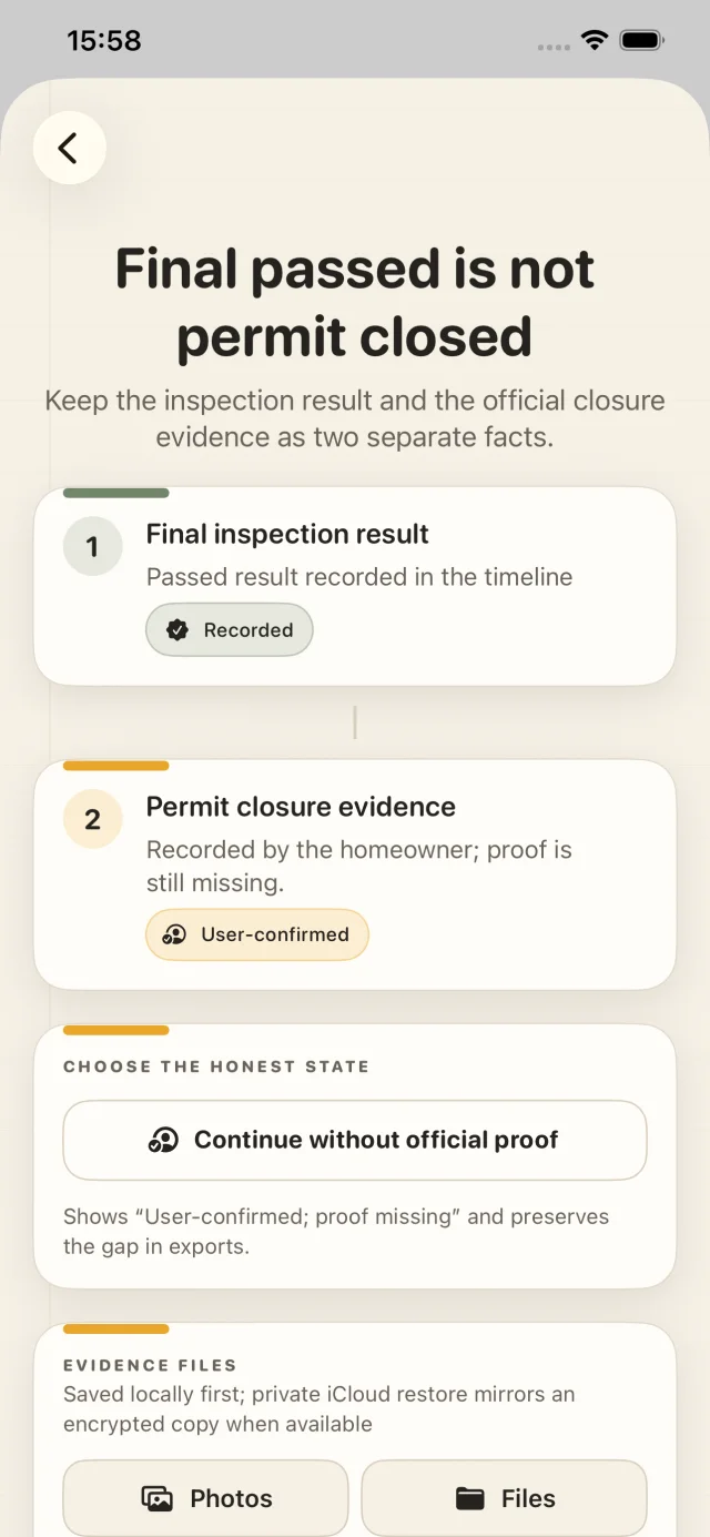 Final inspection and official closure evidence shown separately